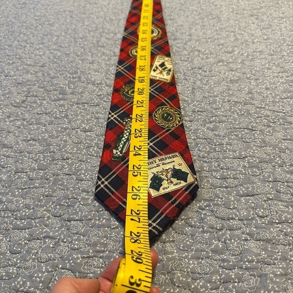 Tommy Hilfiger Tie Wide Red Navy Plaid Golf 56” x 4” - Picture 6 of 7